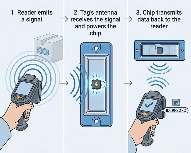 3-Step Infographic of RFID Technology Working Principle