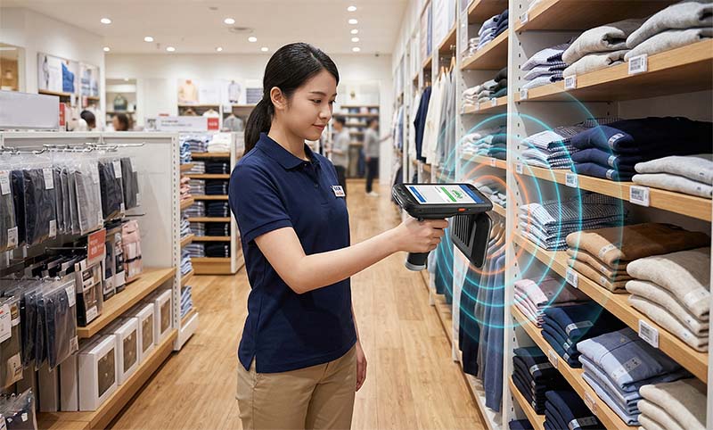 Retail worker demonstrating what does RFID mean for fast inventory management