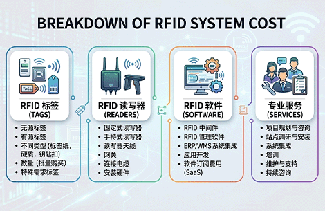 Infographic illustrating RFID system hardware and software cost components