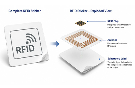structure of RFID sticker with chip and antenna