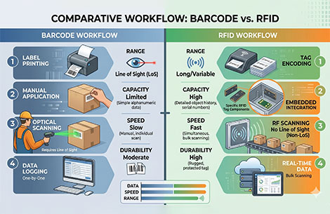RFID vs barcode comparison for supply chain operations and warehouse automation