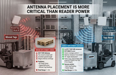correct vs incorrect rfid antenna deployment
