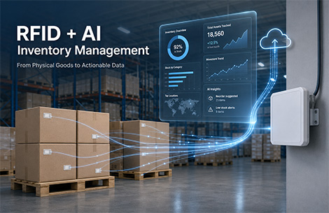 AI RFID inventory management connecting warehouse RFID data capture with smart supply chain analytics.